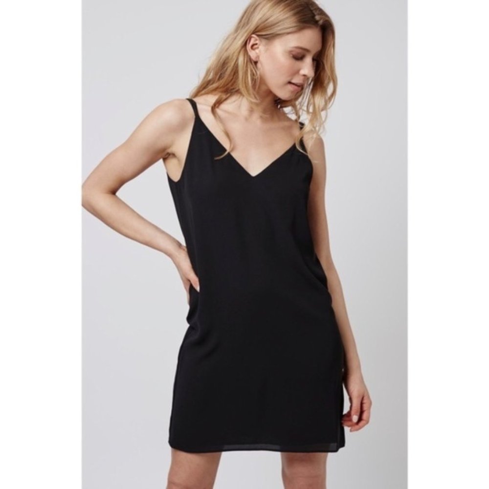 Topshop Petite Black Cross Strap Mini Slip Dress